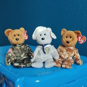 Ty Beanie Babies Camouflage and Gray Bear Set